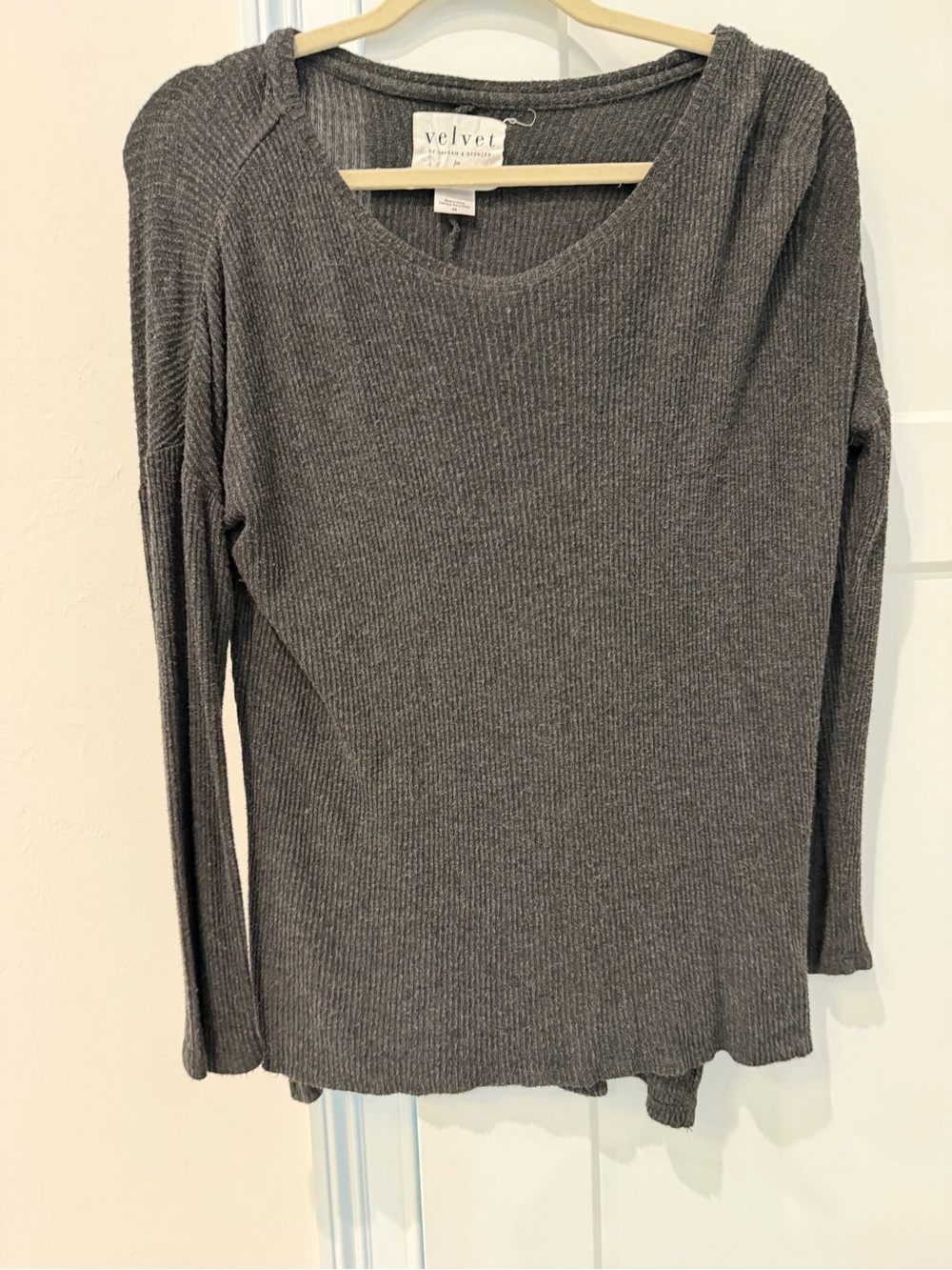 Velvet Charcoal Ribbed Long Sleeve Top